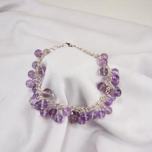Bunches Of Amethyst Grapes On Silver Bracelet