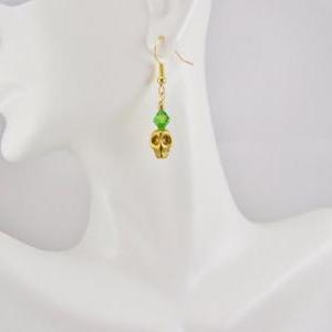 Crystal Skull Emerald Swarovski Earrings