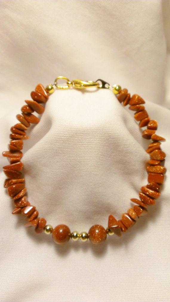 Gold Stone Chip And Bead Bracelet